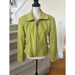 Vintage 90s Johnathan Michael Lime Green Wool Tortoiseshell Zip Jacket